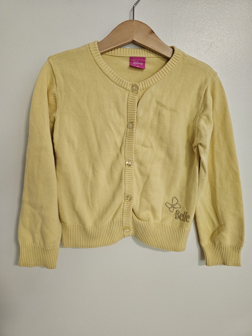 🧸2/20$ Disney Belle Embroidered Cardigan Butter Yellow Size 5 Girl